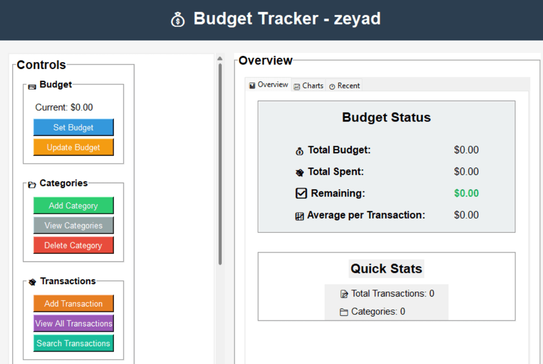 Personal Budget Tracker screenshot